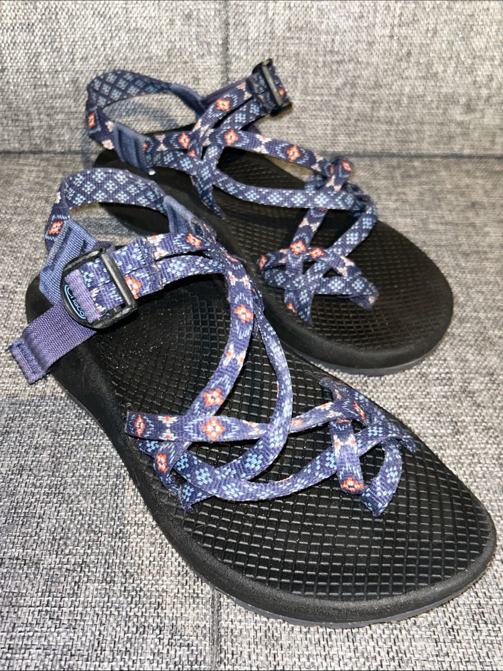 Chaco ZX/2 CLASSIC sandals in a blue and orange geometric Aztec pattern